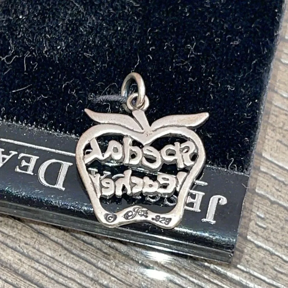 Vintage Jessica Dean Sterling Silver Apple Shaped Special Teacher Charm, New